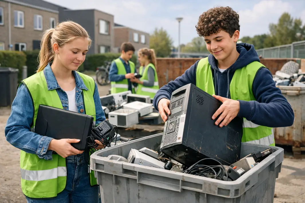 Scholieren gaan de uitdaging aan in de E-waste Race Almere